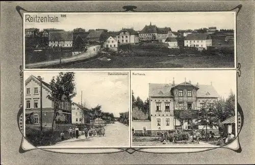Ak Reitzenhain Marienberg im Erzgebirge, Gesamtansicht, Bahnhofstraße, Kurhaus