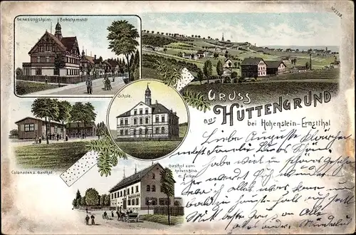 Litho Hohenstein Ernstthal in Sachsen, Genesungsheim, Betlehemstift, Colonaden zum Gasthof
