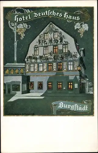 Künstler Ak Sachse, Burgstädt in Sachsen, Hotel Deutsches Haus