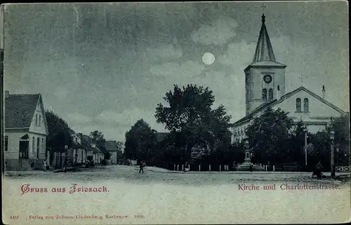 Mondschein Ak Friesack in der Mark, Kirche, Charlottenstraße