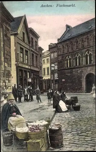 Ak Aachen in Nordrhein Westfalen, Fischmarkt, Händlerin