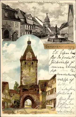 Künstler Litho Münch, C., Gengenbach im Schwarzwald, Hauptstraße, Nicolausturm, Kinzigtor