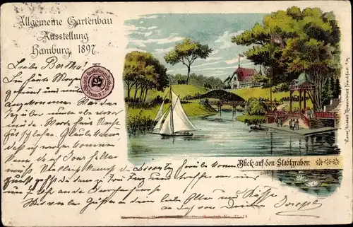 Litho Hamburg, Allg. Gartenbau Ausstellung 1897, Stadtgraben