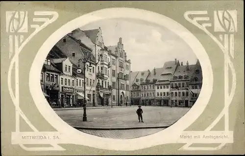 Jugendstil Präge Passepartout Ak Mittweida in Sachsen, Markt, Amtsgericht