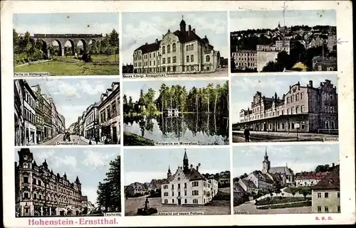 Ak Hohenstein Ernstthal in Sachsen, Amtsgericht, Rathaus, Mineralbad, Bahnhof, Gleisseite
