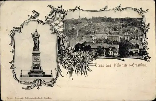 Passepartout Ak Hohenstein Ernstthal in Sachsen, Gesamtansicht, Denkmal