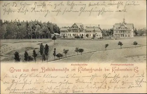 Ak Hüttengrund Hohenstein Ernstthal in Sachsen, Bethlehemstift, Kinderheilstätte,Frauengenesungsheim