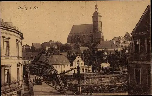 Ak Penig in Sachsen, Brücke, Kirche, Ortspartie