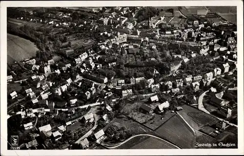 Ak Zwönitz im Erzgebirge Sachsen, Fliegeraufnahme