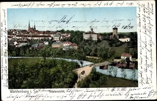 Ak Waldenburg in Sachsen, Stadtpanorama, Flusspartie, Brücke