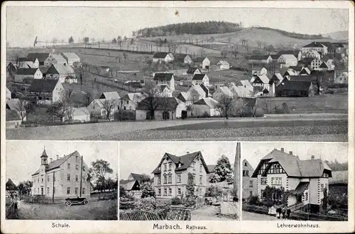 Ak Marbach Leubsdorf in Sachsen. Gesamtansicht, Schule, Rathaus, Lehrerwohnhaus, Schulfest 1925