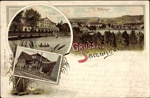 Litho Bad Salzungen im Wartburgkreis, Kurhaus, Panorama, Gradierhaus