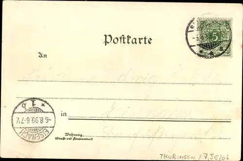 Litho Bad Salzungen im Wartburgkreis, Kurhaus, Panorama, Gradierhaus