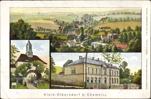 Ak Kleinolbersdorf Altenhain Chemnitz in Sachsen, Gesamtansicht, Kirche