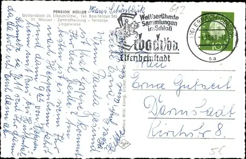 Ak Güttersbach Mossautal im Odenwald Hessen, Pension Müller