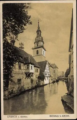 Ak Erbach im Odenwald Hessen, Rathaus, Kirche