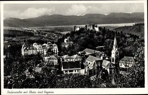 Ak Badenweiler im Schwarzwald, Teilansicht mit Rhein und Vogesen