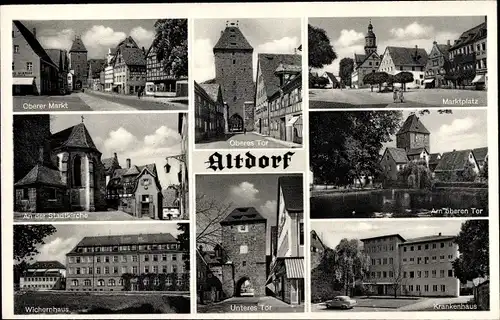 Ak Altdorf im Kreis Fürth Mittelfranken, Oberer Markt, Stadtkirche, Krankenhaus, Wichernhaus