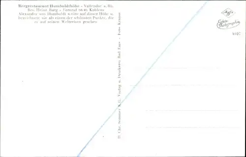 Ak Vallendar am Rhein, Bergrestaurant Humboldthöhe, Terrasse