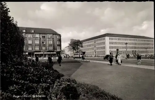 Ak Hagen in Westfalen, Sparkasse, Straßenpartie