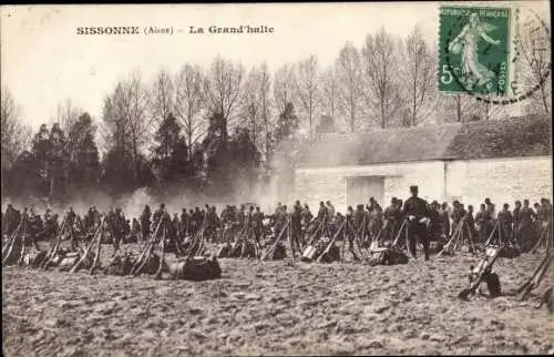 Ak Sissonne Aisne, La Grand' halte