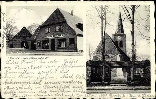 Ak Ringstedt Geestland Niedersachsen, Denkmal, Kirche, Geschäft Friedrich Borchers