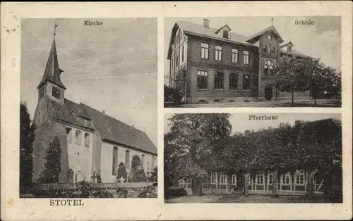 Ak Stotel Loxstedt in Niedersachsen, Kirche, Schule, Pfarrhaus