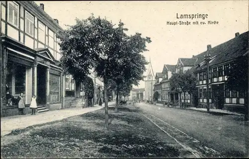 Ak Lamspringe in Niedersachsen, Hauptstraße, Ev. Kirche, Geschäft H. Brandt