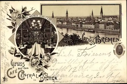 Litho Hansestadt Bremen, Cafe Central, Scholz & Göttert, Panoramablick