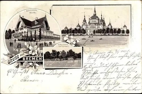 Litho Hansestadt Bremen, Bürgerpark Meierei, Parkhaus, Bürgerpark, Kaffeehaus