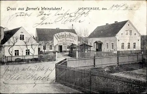Ak Lichtensee Wülknitz Sachsen, Berners Weinstuben, Weinkelterei
