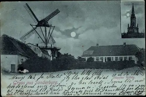 Mondschein Ak Sønderborg Sönderborg Dänemark, Düppler Windmühle