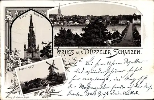 Litho Dybbøl Sogn Düppel Dänemark, Düppeler Schanzen, Düppel Mühle, Denkmal, Pontonbrücke Sonderburg