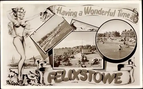 Ak Felixstowe Suffolk England, Beach