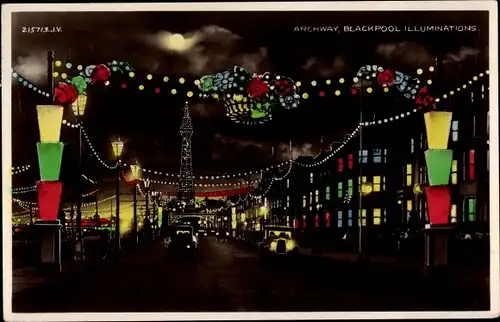 Ak Blackpool Lancashire England, Archway, Illuminations