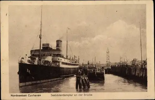 Ak Nordseebad Cuxhaven, Seebäderdampfer an der Brücke