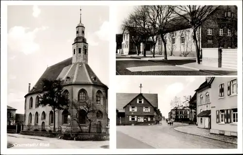 Ak Crumstadt Riedstadt Hessen, Kirche, Straßenpartien