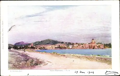 Künstler Ak Lessieux, Saint Raphael Var, Blick auf den Ort