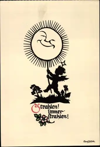 Scherenschnitt Ak Plischke, Georg, Strahlen, immer strahlen, Engel