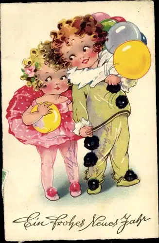 Ak Glückwunsch Neujahr, Kinder, Ballons, Silversterfeier