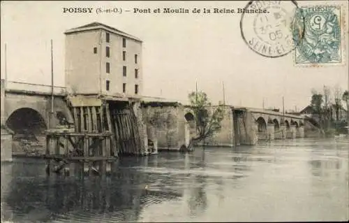 Ak Poissy Yvelines, Pont et Moulin de la Reine Blanche