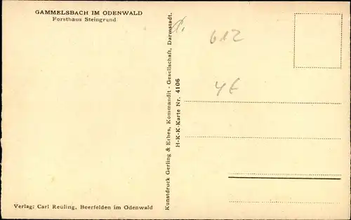 Künstler Ak Gammelsbach Oberzent im Odenwald, Forsthaus Steingrund