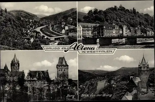 Ak Altena in Westfalen, Teilansicht, Burg, Brücke