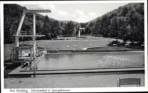 Ak Bad Harzburg am Harz, Schwimmbad und Springbrunnen