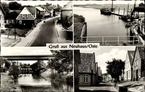 Ak Neuhaus an der Oste, Bahnhofstr., Hafen, Kanalpartie, Deichstraße 