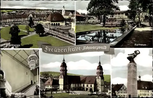 Ak Freudenstadt im Nordschwarzwald, Kurhaus und Foyer, Marktplatz, Kirche