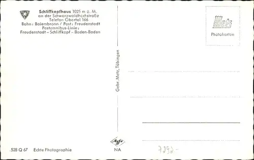 Ak Obertal Baiersbronn im Schwarzwald, Schliffkopfhaus