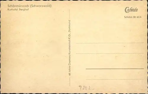 Ak Schönmünzach im Murgtal Baiersbronn im Schwarzwald, Kurhotel Berghof