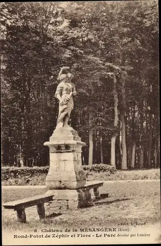 Ak Bosguérard de Marcouville Eure, Château de La Mésangère, Rond Point de Zephir et Flore, Le Parc