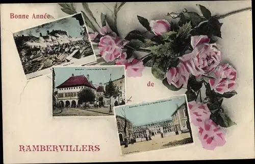 Ak Rambervillers Vosges, Glückwunsch Neujahr, Ortsansichten, Rosen